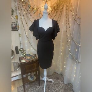 AKIRA Black Sweetheart Flutter Sleeve Midi Dress